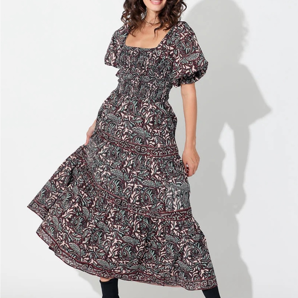 Cleobella Multicolored Smocked Puff Sleeve Sundress